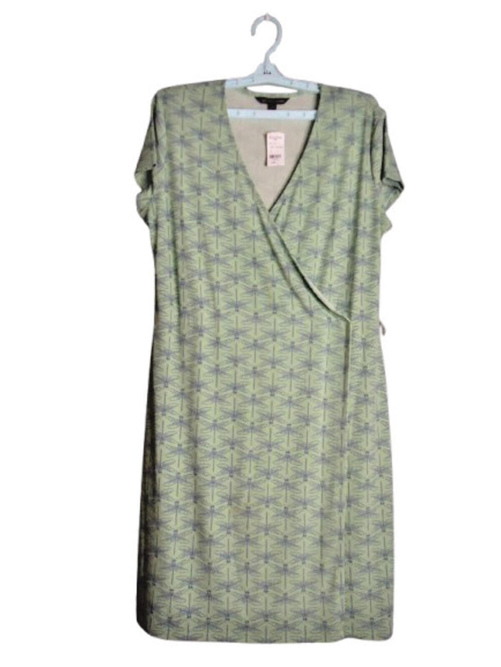 Brooks Brothers 346 Green Stretch Jersey Dragonfly Print Moc Wrap Dress Large